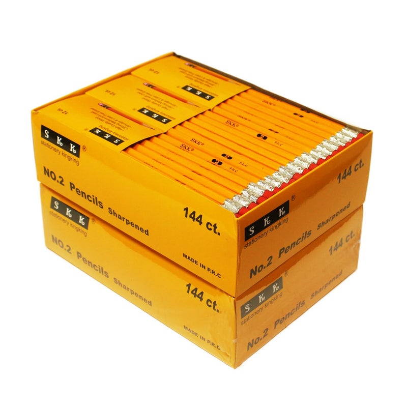 SKKSTATIONERY Pre-sharpened pencils, Pencils Sharpened with eraser top, #2 HB pencil, 144/box (Box of 2) - Image 1